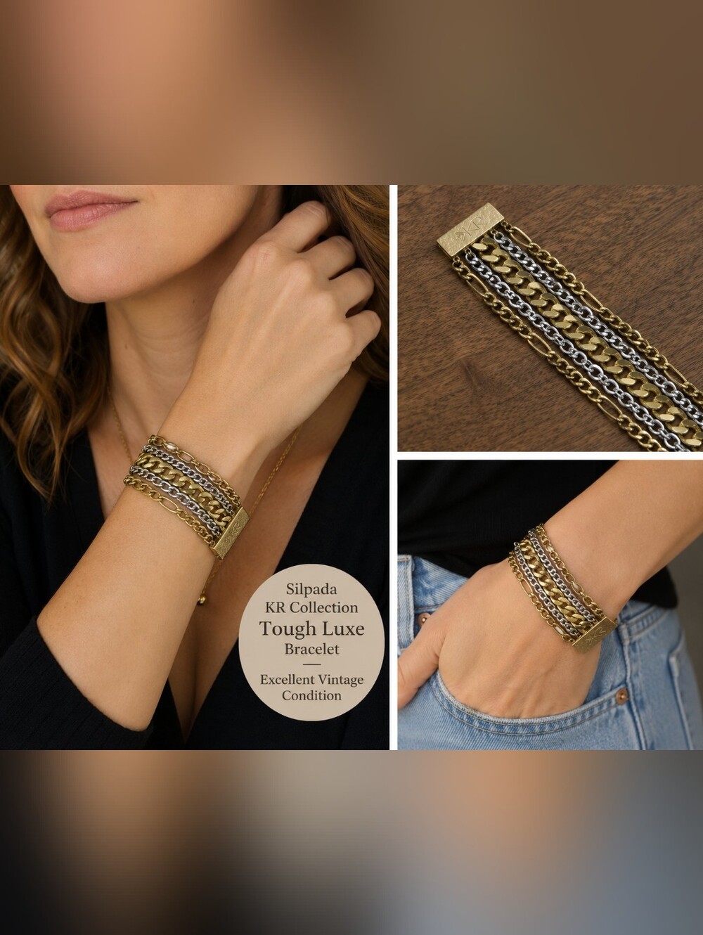 Silpada KR Collection Tough Luxe Mixed Metal Multi-Chain Bracelet - Picture 2 of 14